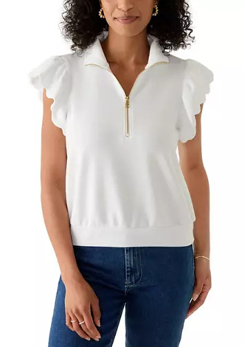 Women's Short Flutter Sleeve Quarter Zip Top | Belk