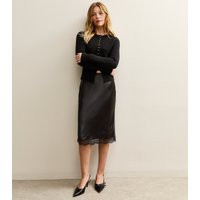 Women's Black Satin Lace Trim Skirt New Look | New Look (UK)