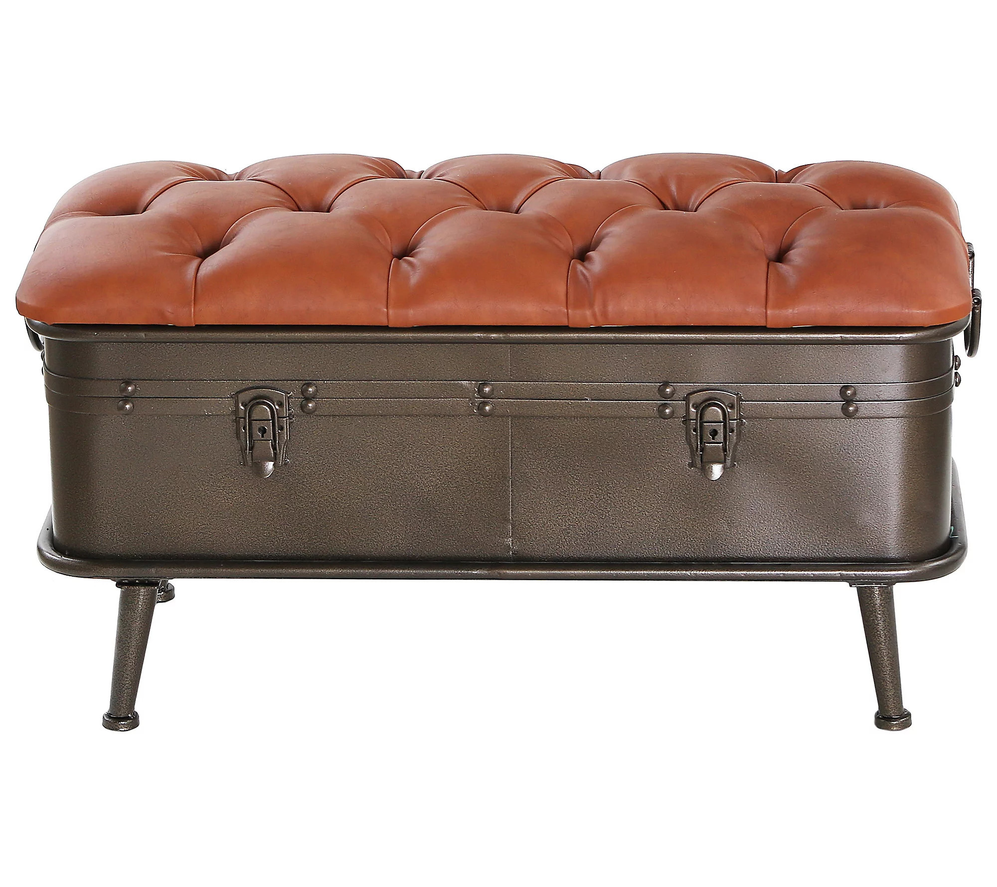 River of Goods 17""H Tufted Faux Leather + metal Storage Bench | QVC