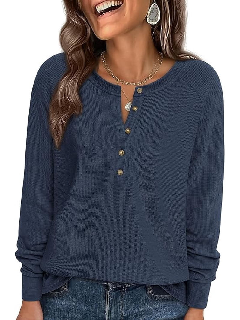 PRETTYGARDEN Women's Long Sleeve Waffle Knit Shirts Fall Casual Button Up Henley V Neck Tunic Top... | Walmart (US)