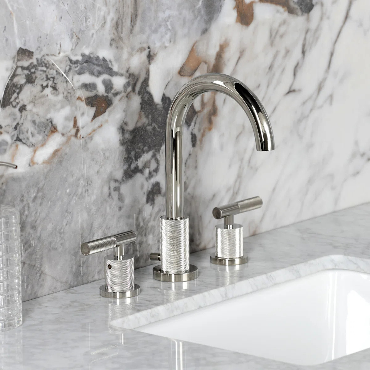 Kingston Brass Convergent Two-Handle 3-Hole Deck Mount Widespread Bathroom Faucet with Knurled Ha... | Wayfair North America