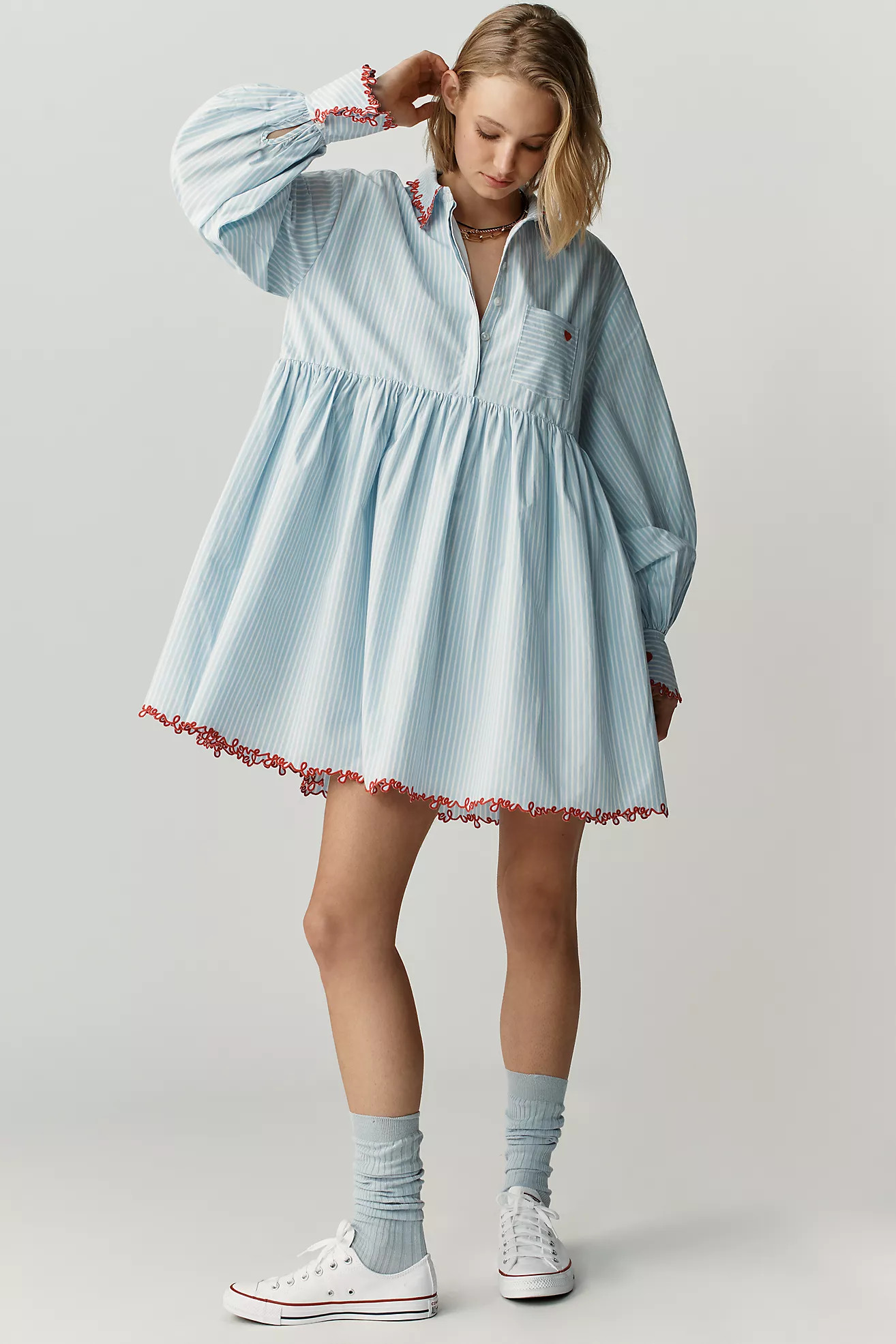 Maeve Love Letter Embroidered Swing Shirt Dress | Anthropologie (US)