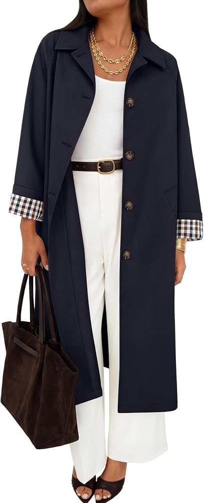 ZESICA Women's Oversized Single Breasted Lapel Windproof Trench Coat | Amazon (US)