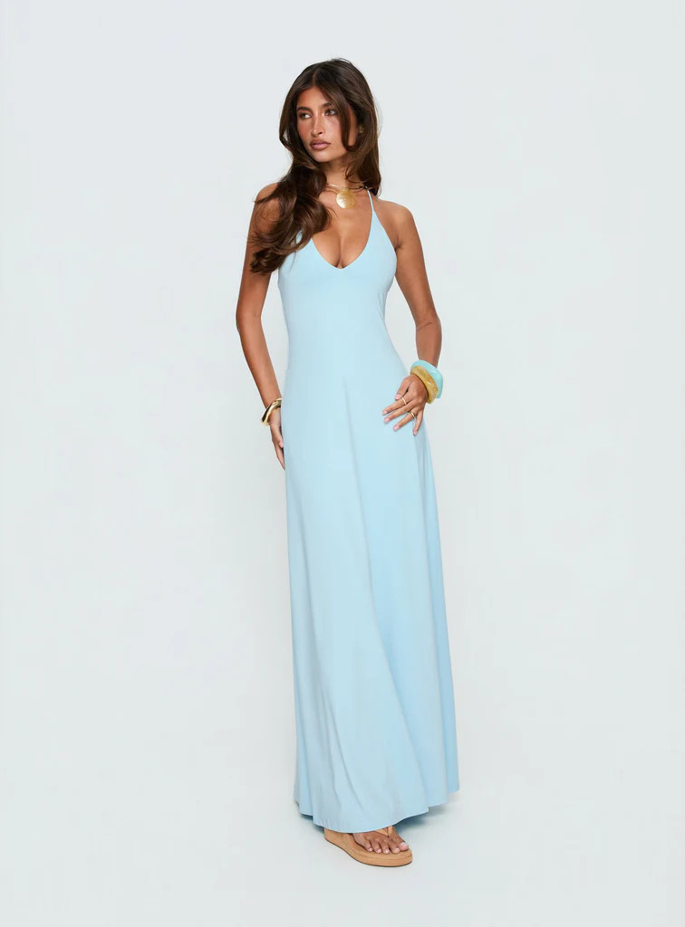 Palmas Halter Maxi Dress Baby Blue | Princess Polly US