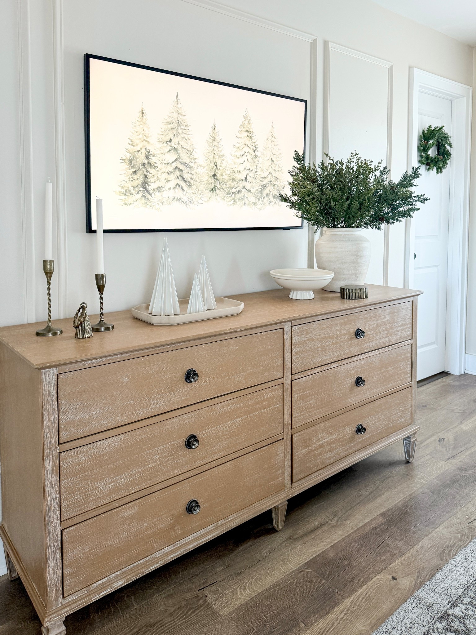 Simple and classic winter dresser styling, could also be used on a long console table or sideboard!

#LTKHoliday #LTKSaleAlert #LTKHome