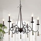 LALUZ Rustic French Country Chandelier, Large Farmhouse Light Fixture with Wood Drops for Dining & L | Amazon (US)