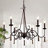 LALUZ Rustic French Country Chandelier, Large Farmhouse Light Fixture with Wood Drops for Dining & L | Amazon (US)