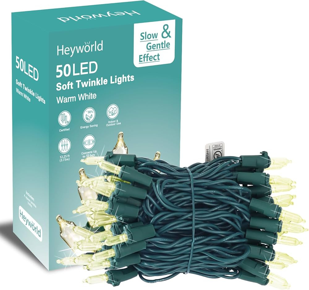 Heyworld Soft Twinkle Lights, 50 Led Slow Twinkling Christmas Lights on Green Wire Cord, UL Appro... | Amazon (US)