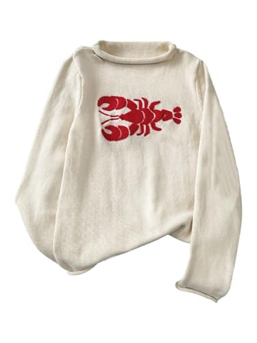 Verdusa Women's Cozy Lobster Sweater Fall Clothes Drop Shoulder Pullover Knit Tops | Amazon (US)