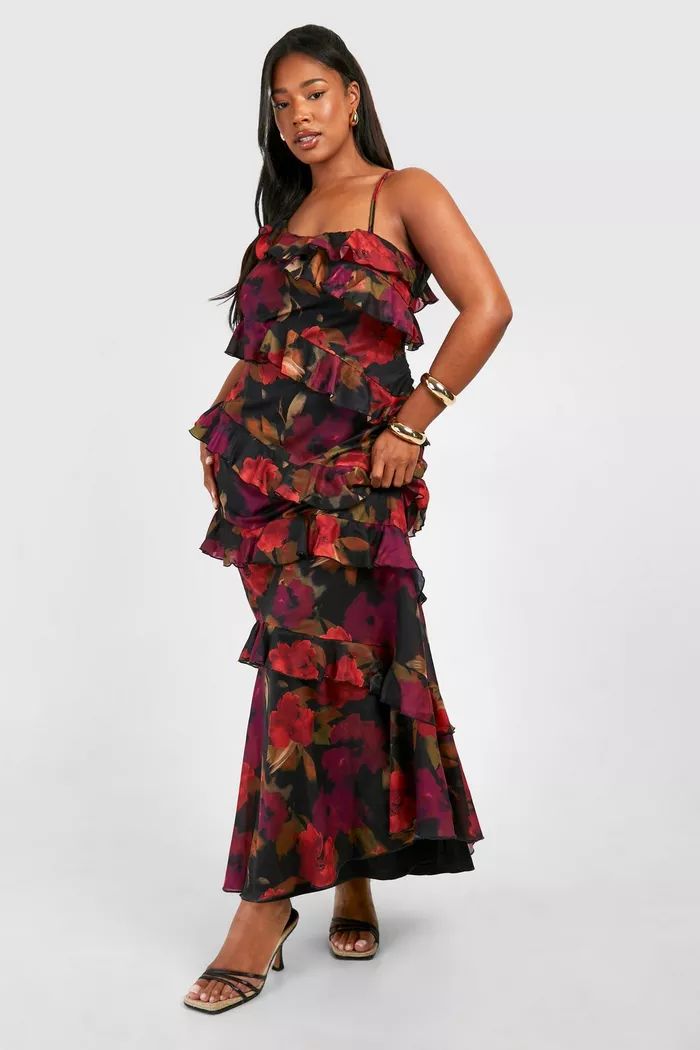 Plus Floral Ruffle Asymmetric Maxi Dress | boohoo (US & Canada)