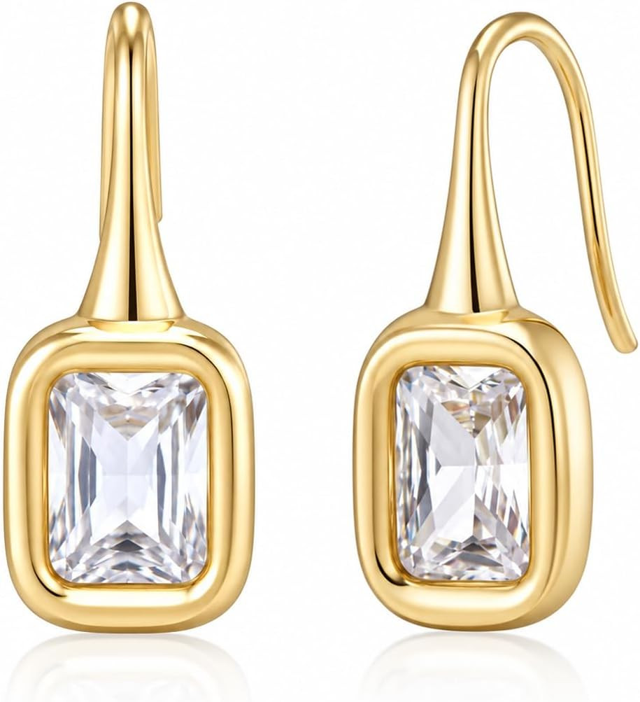 Chunky Gold/Silver Statement Drop Dangle Earrings for Women CZ Bezel Hoop Earrings Trendy Jewelry Accessories | Amazon (US)