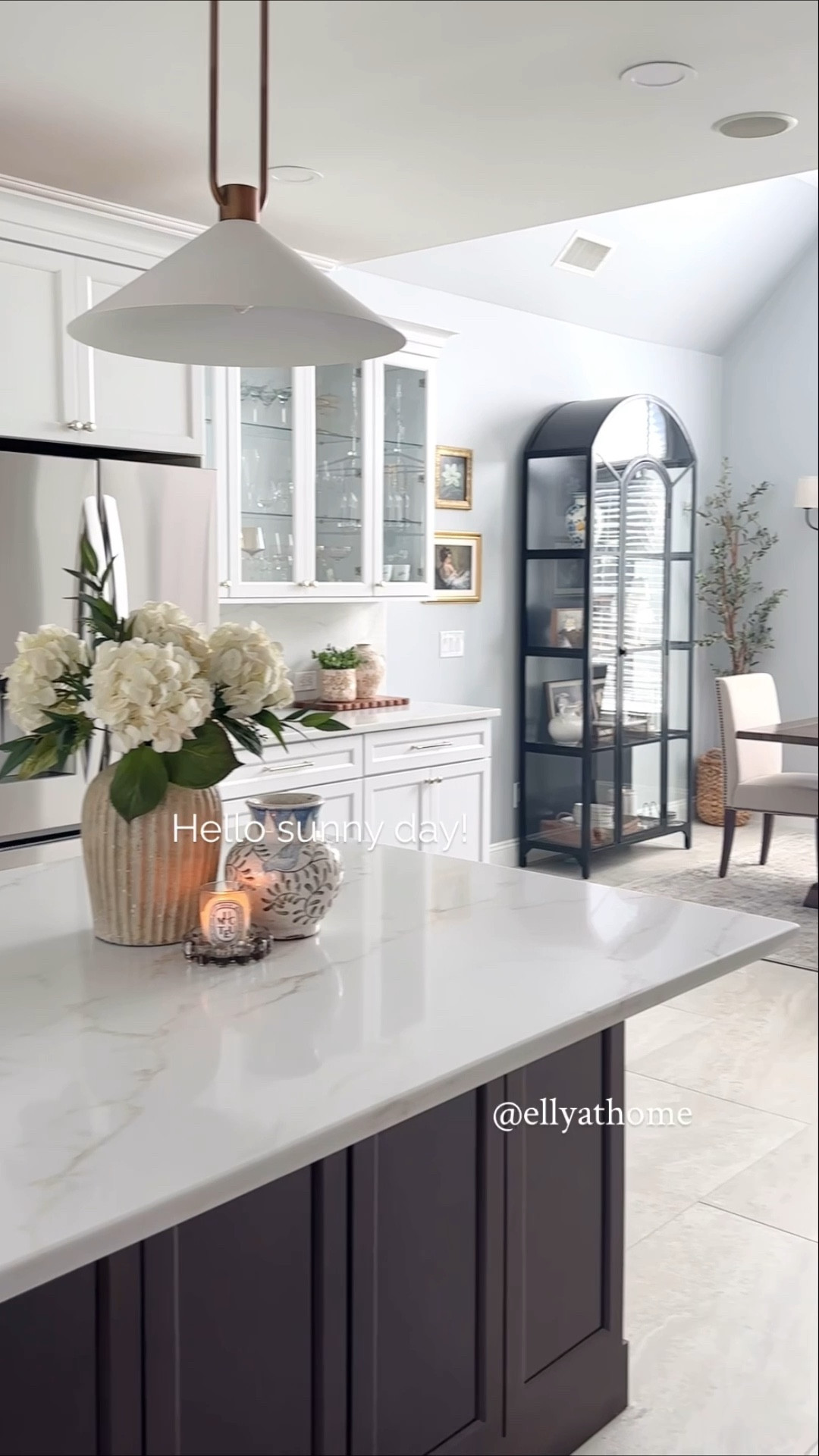 Sunny day kitchen styling! Pendants, faucet, vases, florals, display cabinet, chandelier, area rug, dining room furniture, spring home decor accessories. Stools I’m waiting to arrive! @Crate & Barrel  Pottery Barn, magnolia home, Amazon home, Wayfair, Target 

#LTKSaleAlert #LTKHome