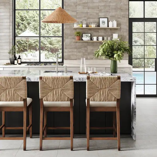 Beacon Bohemian Boucle Bar Stool, Upholstered Counter Height Chair with Solid Wood Frame and Wove... | Bed Bath & Beyond