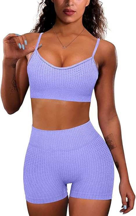 OQQ Yoga Outfit for Women Seamless 2 Piece Workout Gym High Waist Leggings with Sport Bra Set | Amazon (US)