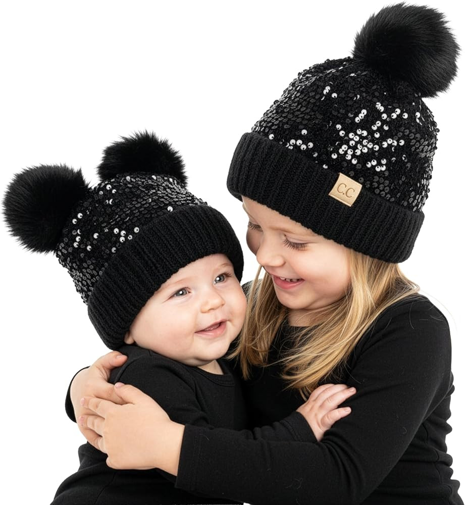 Funky Junque Matching Infant & Toddler Pom Beanies – Winter Knit Hats for Baby Girls & Siblings... | Amazon (US)