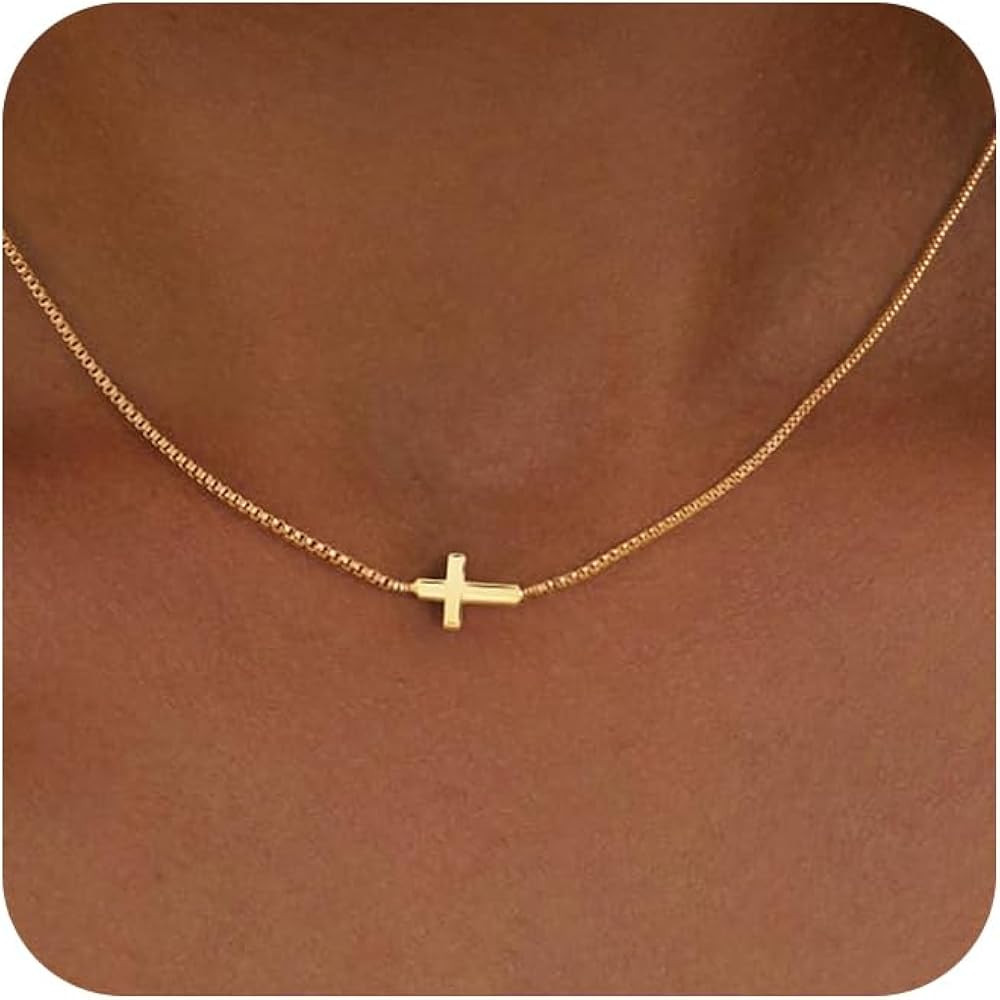 Cross Necklace for Women 14k Gold Plated Cross Pendant Choker Necklace Gold | Amazon (US)
