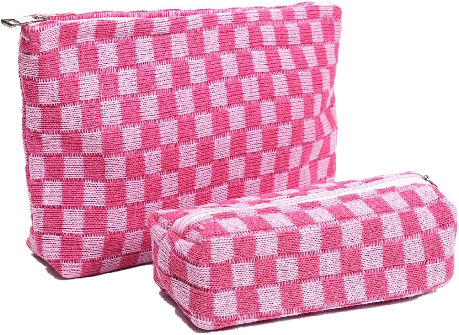 FASHLANLIKA Checkered Makeup Bag, Set of 2 Large Cosmetic Bag with Makeup Brush Bag Preppy Small ... | Amazon (US)