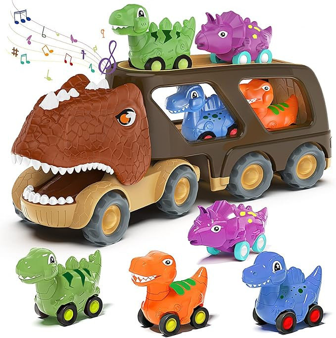 Veslier Dinosaur Car Toy for 2 3 4 5 Years Old Boys, Friction Power Carrier Truck with 4 Pack Sma... | Amazon (US)
