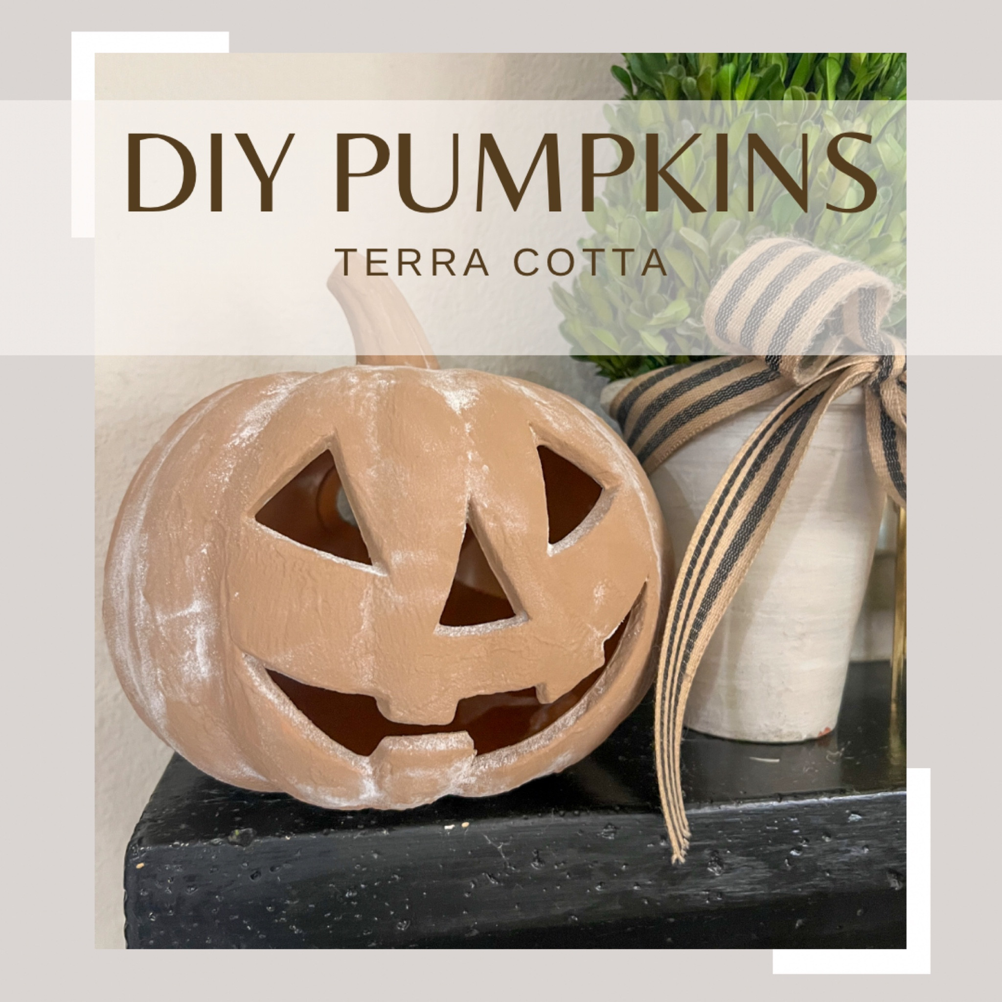I used Sherwin-Williams paint in Pottery Urn and baking soda.  Just pour some paint in a paint tray and mix in baking soda until a little thick.  I did two coats, with my second coat a little thicker than my first, for that pottery finish.  And before the last coat completely dried, I dusted with baking soda. 💗🎃

#LTKhome #LTKHalloween #LTKfindsunder50