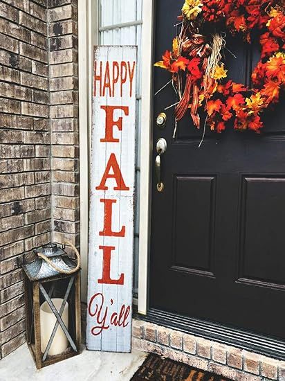 Happy Fall Y'all Rustic Craft Outdoor Welcome Sign | Fall Porch Decor | Vertical Fall Porch Sign ... | Amazon (US)