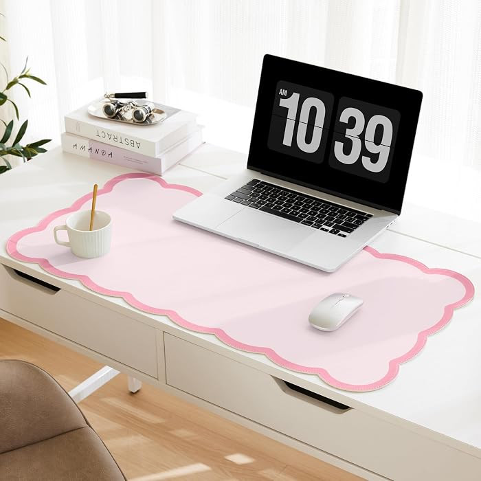 Scalloped Desk Mat, 31.5" x 15.7" Large Cute Aesthetic Desk Accessories, PU Leather Computer Lapt... | Amazon (US)