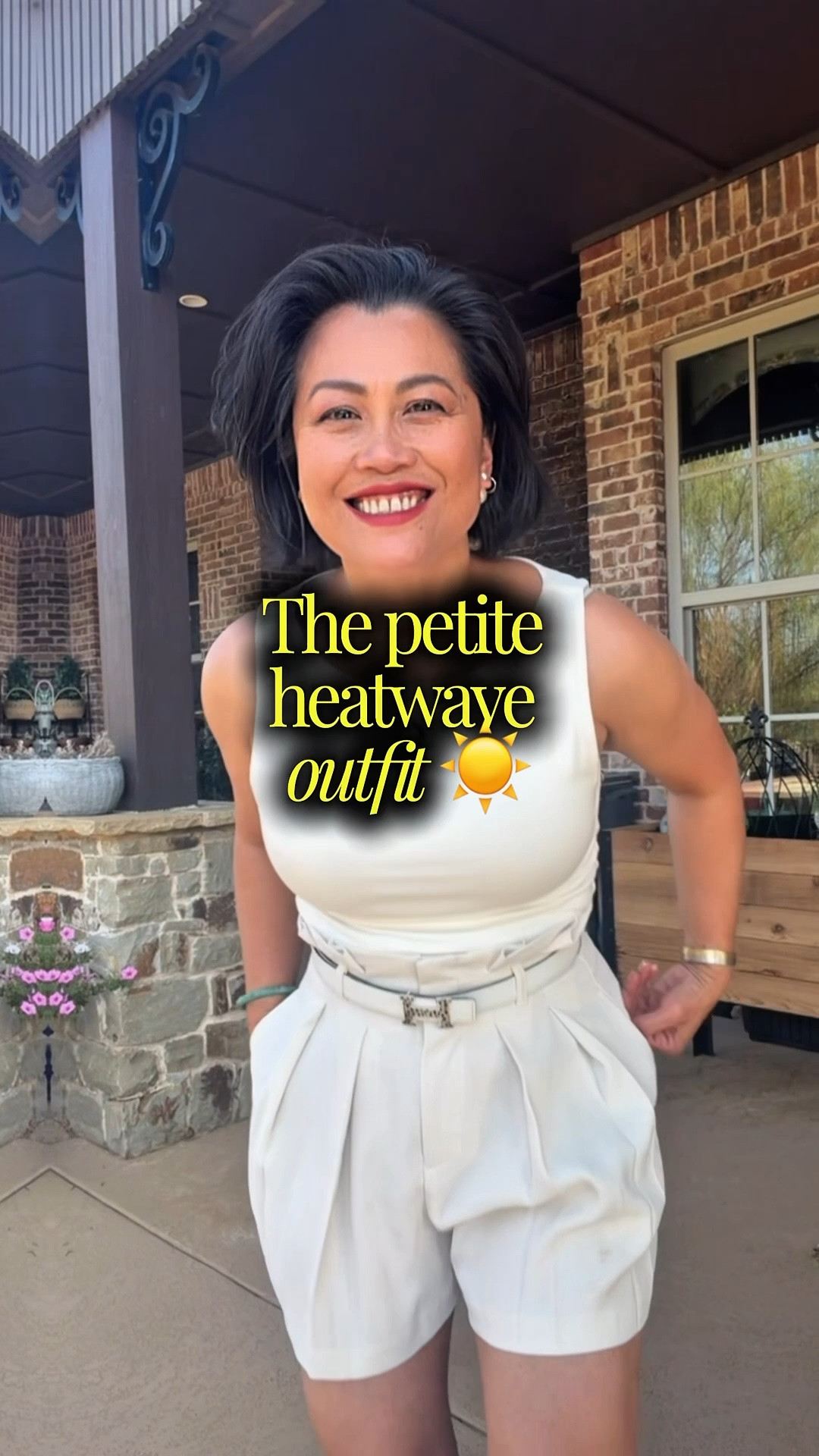Triple digits can have the forecast. They do not get to ruin the outfit. ☀️

At 5 feet tall with an inverted triangle shape, I stay cool and balanced with a few simple choices:

• A lightweight sleeveless top that keeps my shoulders clean and simple
• High-waisted paperbag shorts that define my waist
• A softly flared leg that adds balance to my lower half
• One light color from top to bottom to lengthen my petite frame

Cool, comfortable, and boss-lady chic, even when Oklahoma feels like an oven.

What is your favorite outfit for looking polished in triple-digit heat?

#LTKWorkwear #LTKOver40 #LTKPetite