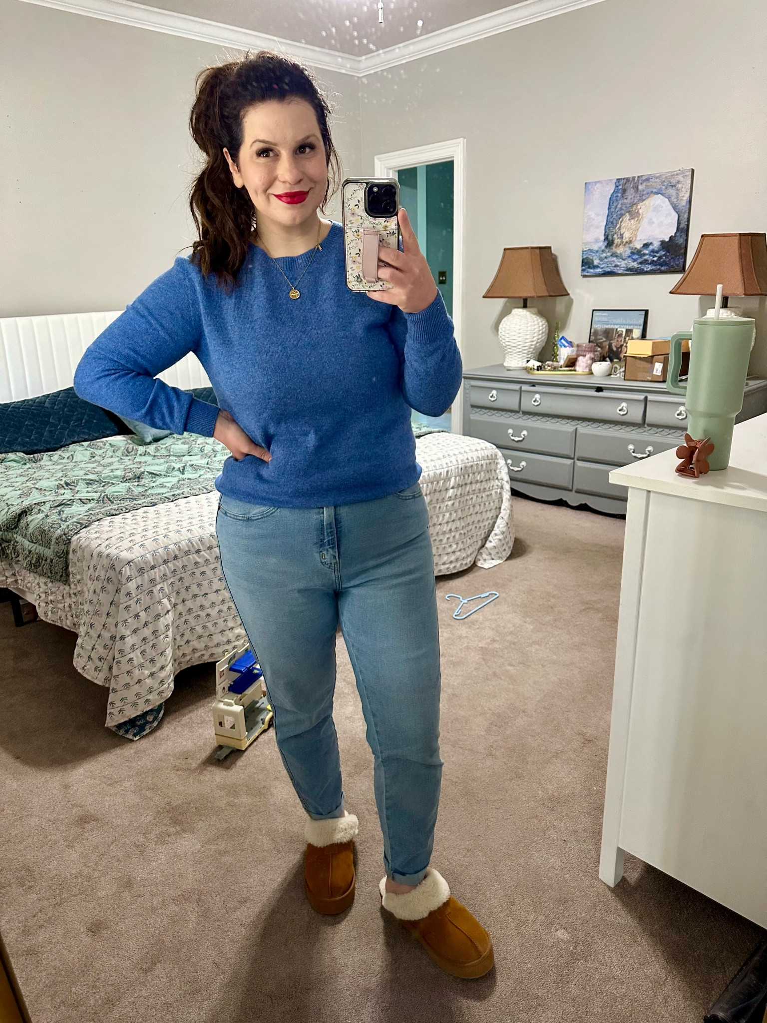 Staying cozy, casual and comfortable in this easy to wear winter outfit-  boyfriend jeans and wool sweater. Loving this true red lipstick from ILIA Beauty. Goes on like a dream 👏 Wearing my favorite washable silk cami underneath the sweater, ILIA for everything on my face. 

The underwear from Spanx is AMAZING. I’m in the OS - one size - and it’s so comfortable. Literally doesn’t feel like I’m wearing anything. 

#LTKMidsize #LTKStyleTip #LTKBeauty