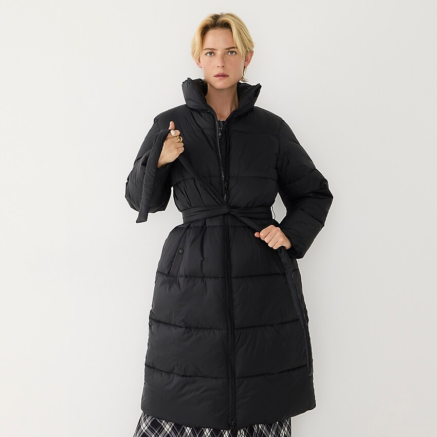 Tie-waist long puffer coat | J. Crew US