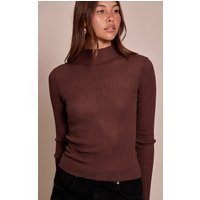 Brown Sheer Knit High Neck Top | PrettyLittleThing US