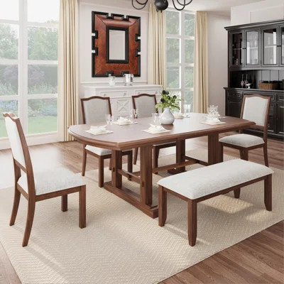 6-Piece Dining Table Set; 60Inch To 78Inch Extendable Wood Dining Table With Removable Leaf; Kitchen Table Set With 4 Upholstered Side Chair And Bench | Wayfair North America