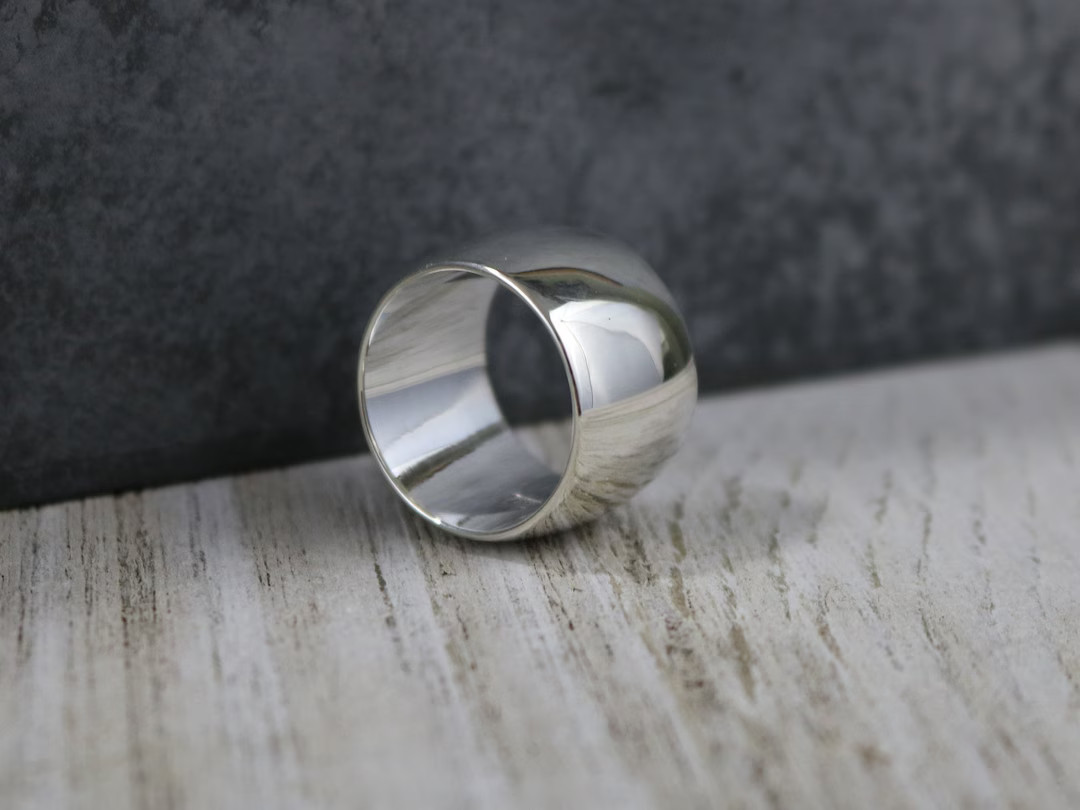 KAYE Ring Wide Sterling Silver Ring, Smooth Polished, Low Dome, 14mm Wide - Etsy | Etsy (US)