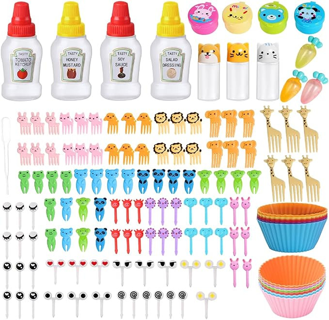 147 Pcs Condiment Squeeze Bottles Bento Lunch Box Accessories Cupcake Liners, Including Food Pick... | Amazon (US)