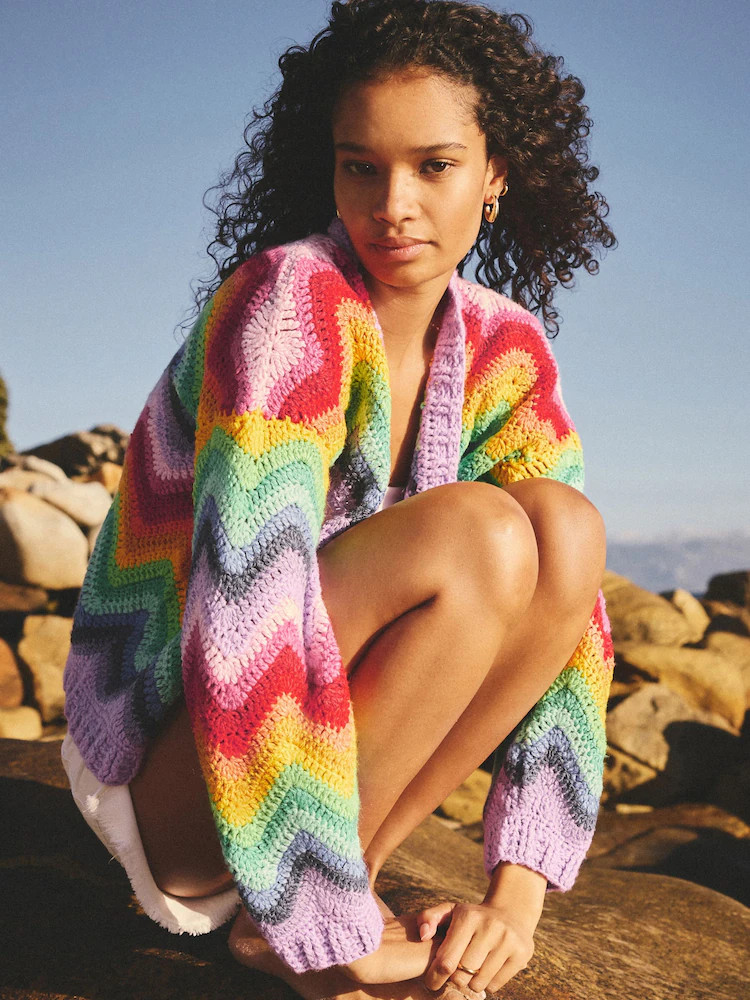 Regenboogprint - Hand Knit Crochet Cardigan | Next EU