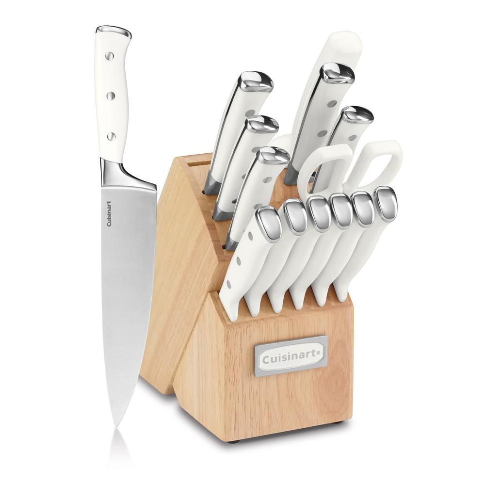 Cuisinart Triple Rivet 15-Piece White Knife Set with Storage Block | The Home Depot