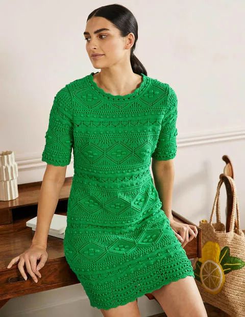 Claudia Textured Knitted Dress - Highland Green | Boden US | Boden (US)