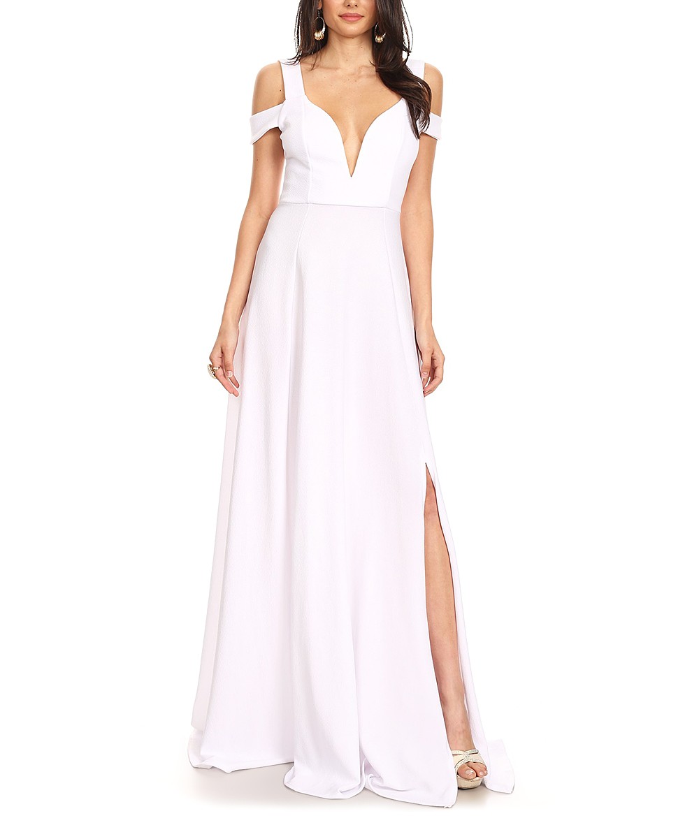 Karen T. Design Women's Maxi Dresses white - White Cutout Side-Slit Gown - Women | Zulily