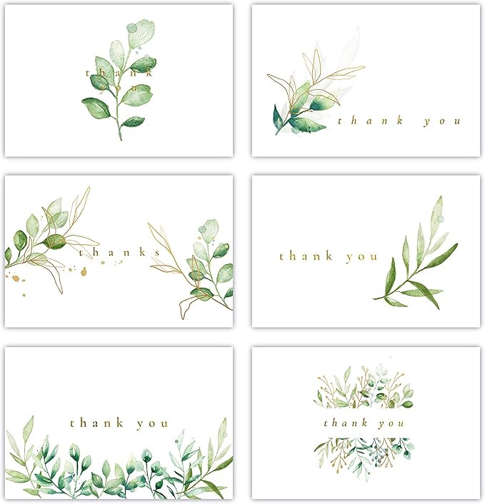 Gooji 4x6 Golden Greenery Thank You Cards (Bulk 36-Pack) Matching Peel-and-Seal White Envelopes |... | Amazon (US)