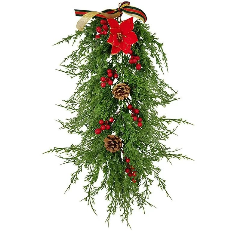 Artificial Christmas Teardrop Swag Winter Pine Cones Greens Frosted Red Berries Mixed Bell Christ... | Walmart (US)