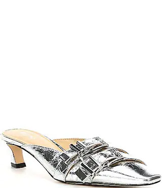 Michael Kors Darrington Crushed Leather Double Buckle Hardware Kitten Heel Mules - 6.5 | Dillard's