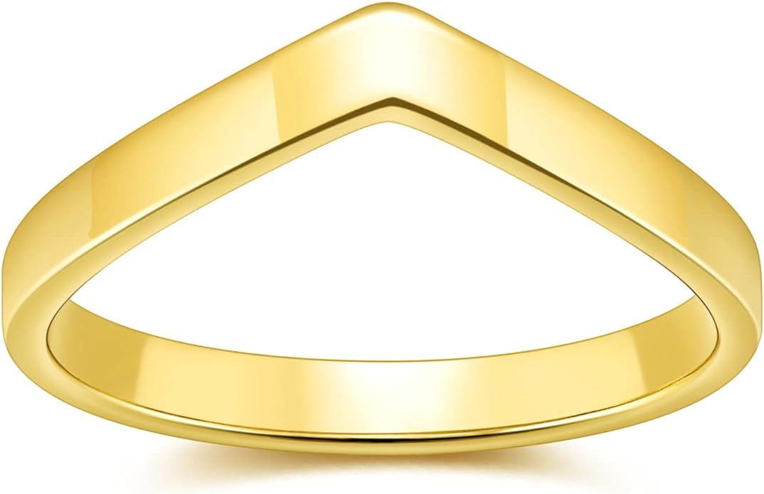 Greenpod 3mm Stainless Steel Ring for Women Girls Silver/Gold/Rose Gold V Shaped Chevron Wedding ... | Amazon (US)