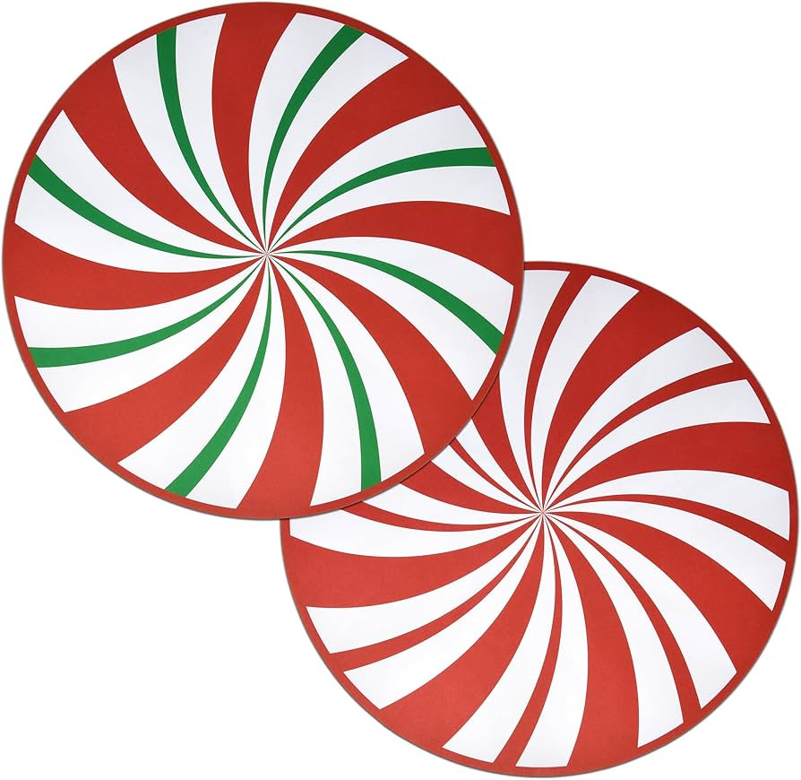 Gift Boutique - Paper Christmas Peppermint Candy Cane Place Mats 50 Pack Disposable Round Shaped ... | Amazon (US)