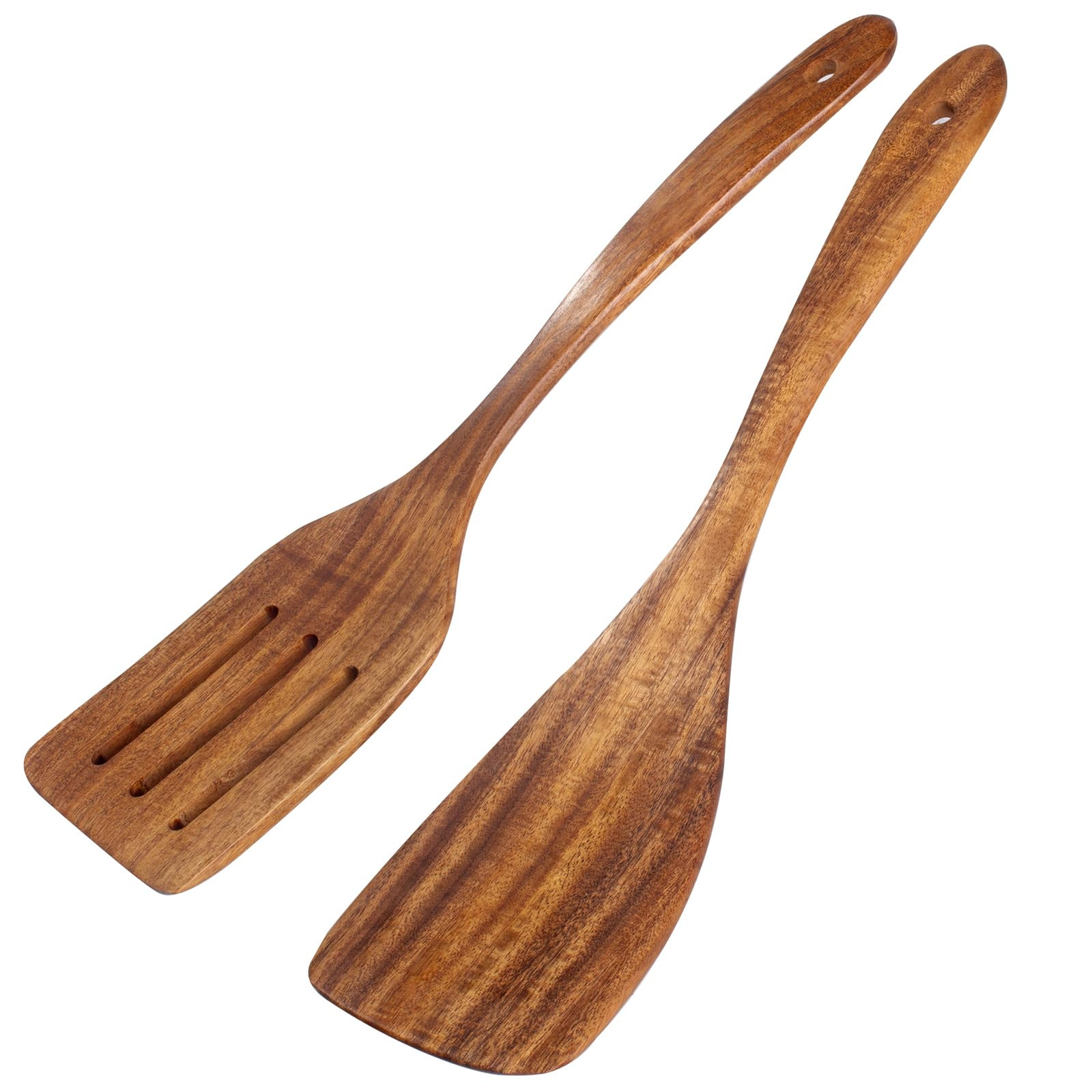 2 Pack Wooden Spatula, Acacia Wood Long Handle Flat Frying Turner, Handmade wooden spoons for coo... | Amazon (US)