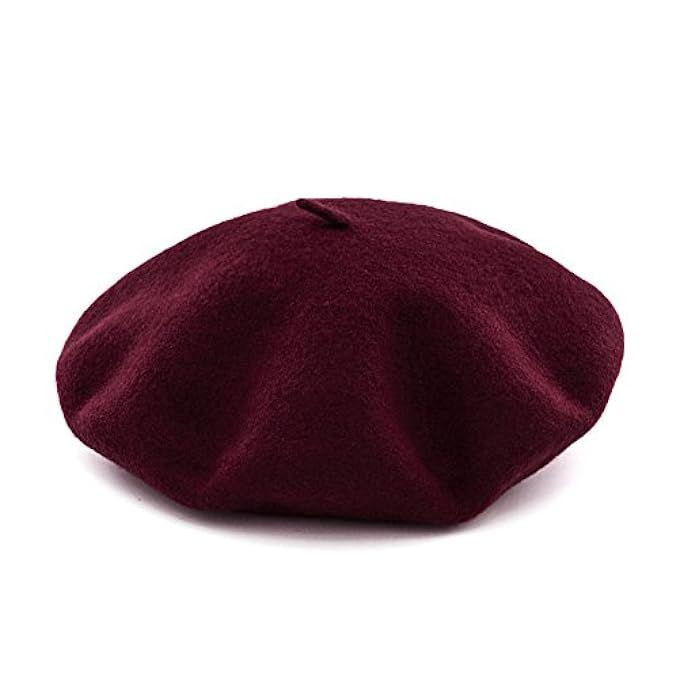 JOOWEN Women's Vintage Plain Beret Hat Girls Wool Warm Beanie Cap | Amazon (US)