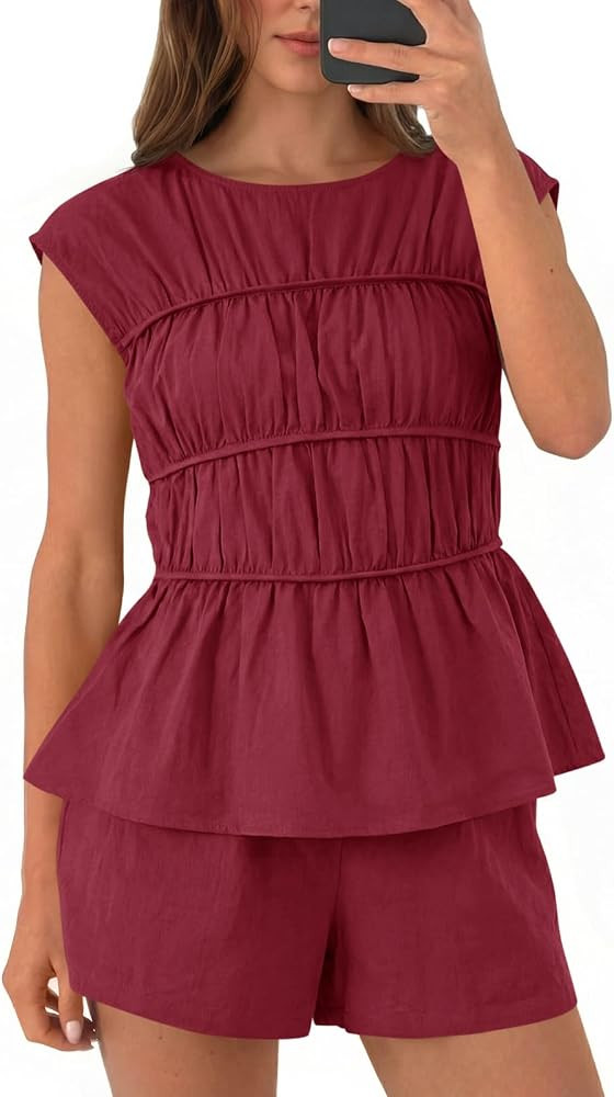 Tankaneo Womens Summer 2 Piece Short Sets Cotton linen Vacation Outfits | Amazon (US)