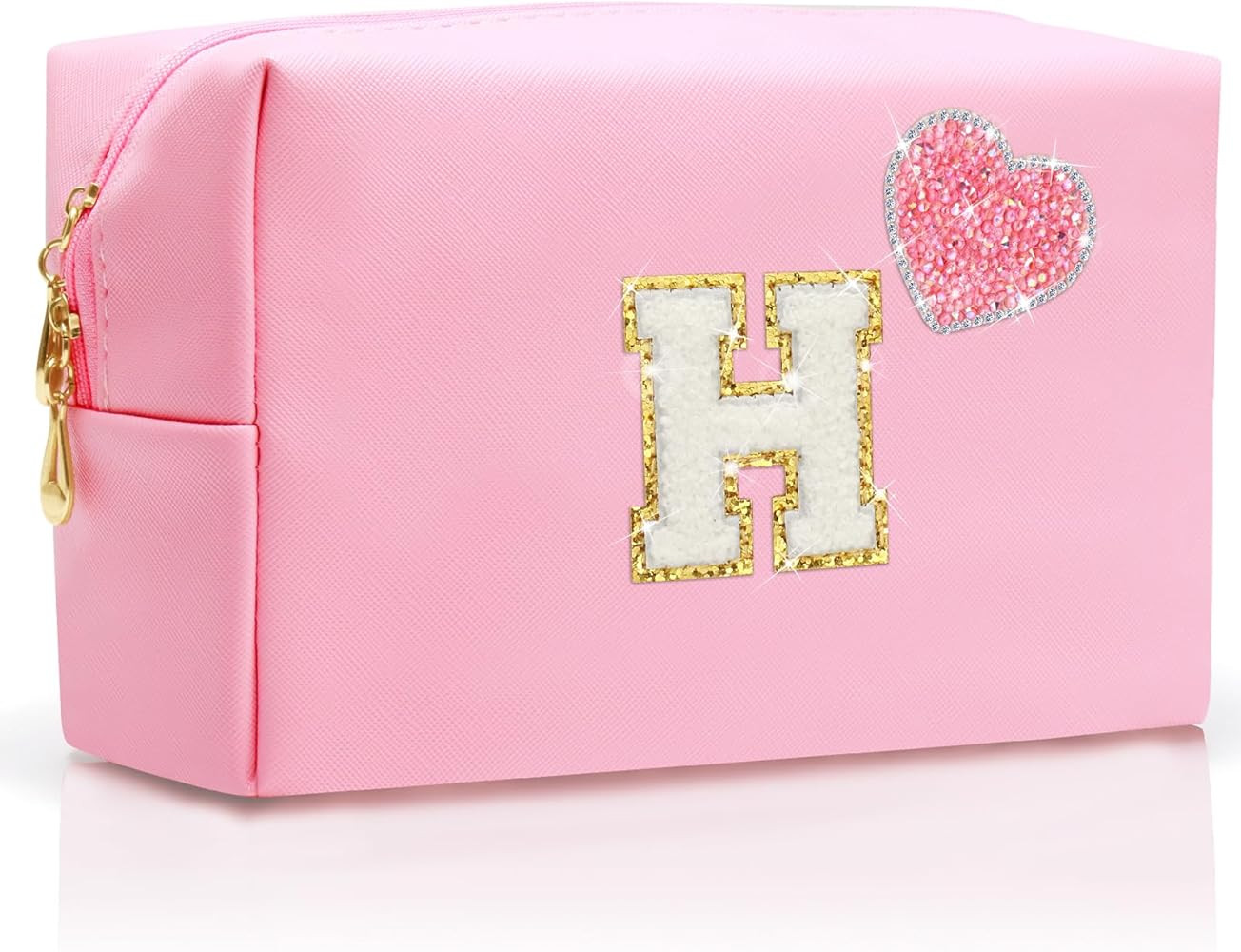 Amazon.com: YILANCOL Personalized Initial Makeup Bag with Bling Heart Preppy Cosmetic Bag Cute To... | Amazon (US)