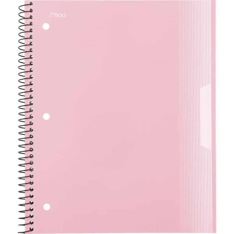 Mead Spiral Notebook, 1 Subject, Wide Ruled, Plastic Cover, 8" x 10.5", Pastel Pink | Walmart (US)