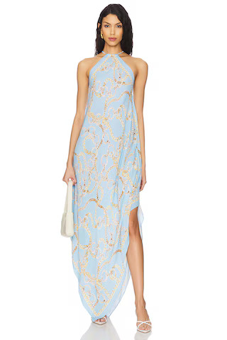 L'AGENCE Elise Chain Halter Midi Dress in Sky from Revolve.com | Revolve Clothing (Global)