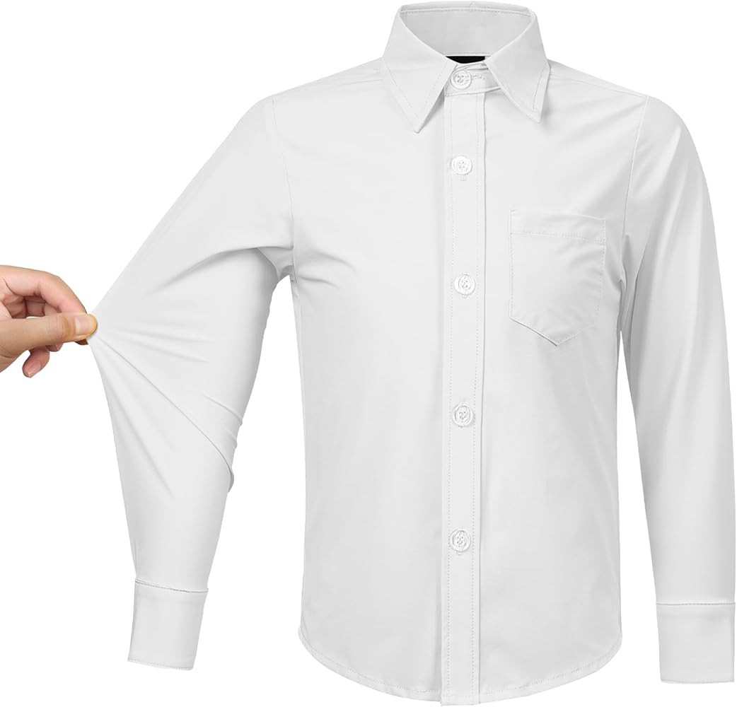 2T-16Y Boys' Stretch Long Sleeve Button Down Toddler Dress Shirt Wrinkle Free Oxford Uniform Shir... | Amazon (US)