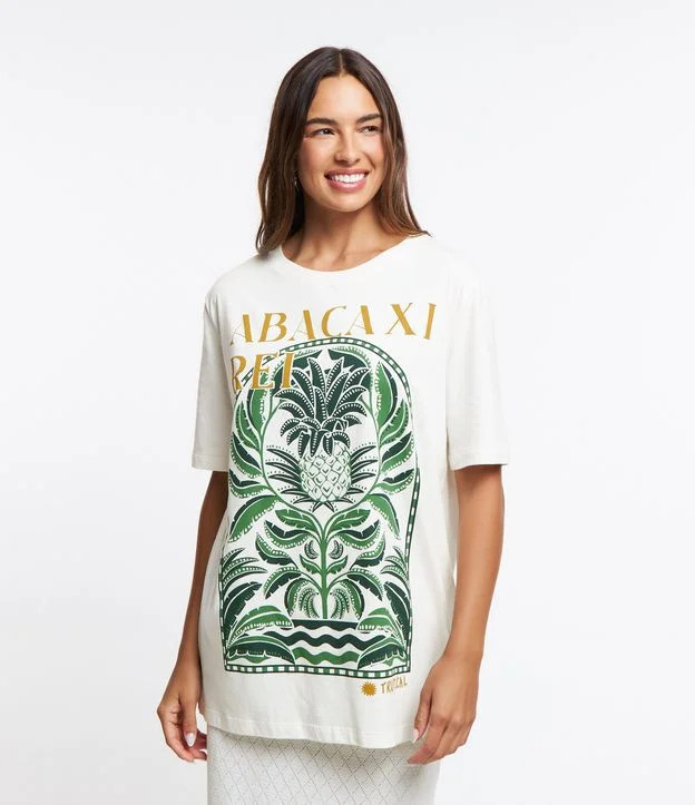 Camiseta Alongada em Algodão com Estampa Abacaxi Rei Branco - Lojas Renner | Renner (BR)