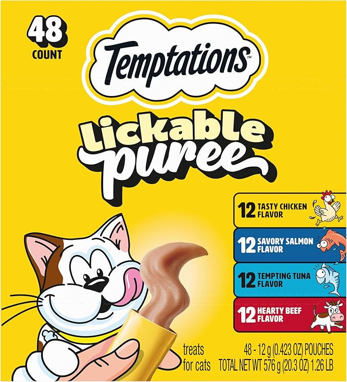 Temptations Creamy Puree Squeezable Lickable Cat Treats, Wet Cat Treats with Beef, Salmon, Chicke... | Amazon (US)